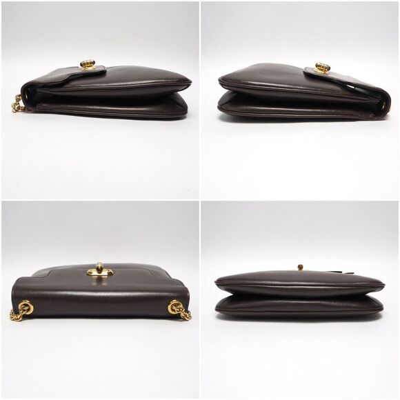 Gucci Chain Shoulder Bag Leather Gold Metal Fittings Brown - Picture 6 of 9